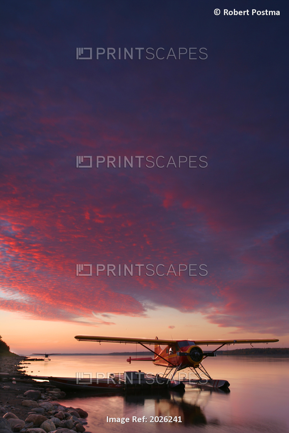 Floatplane And Sunset Over The Mackenzie River, Fort Simpson, Northwest ...
