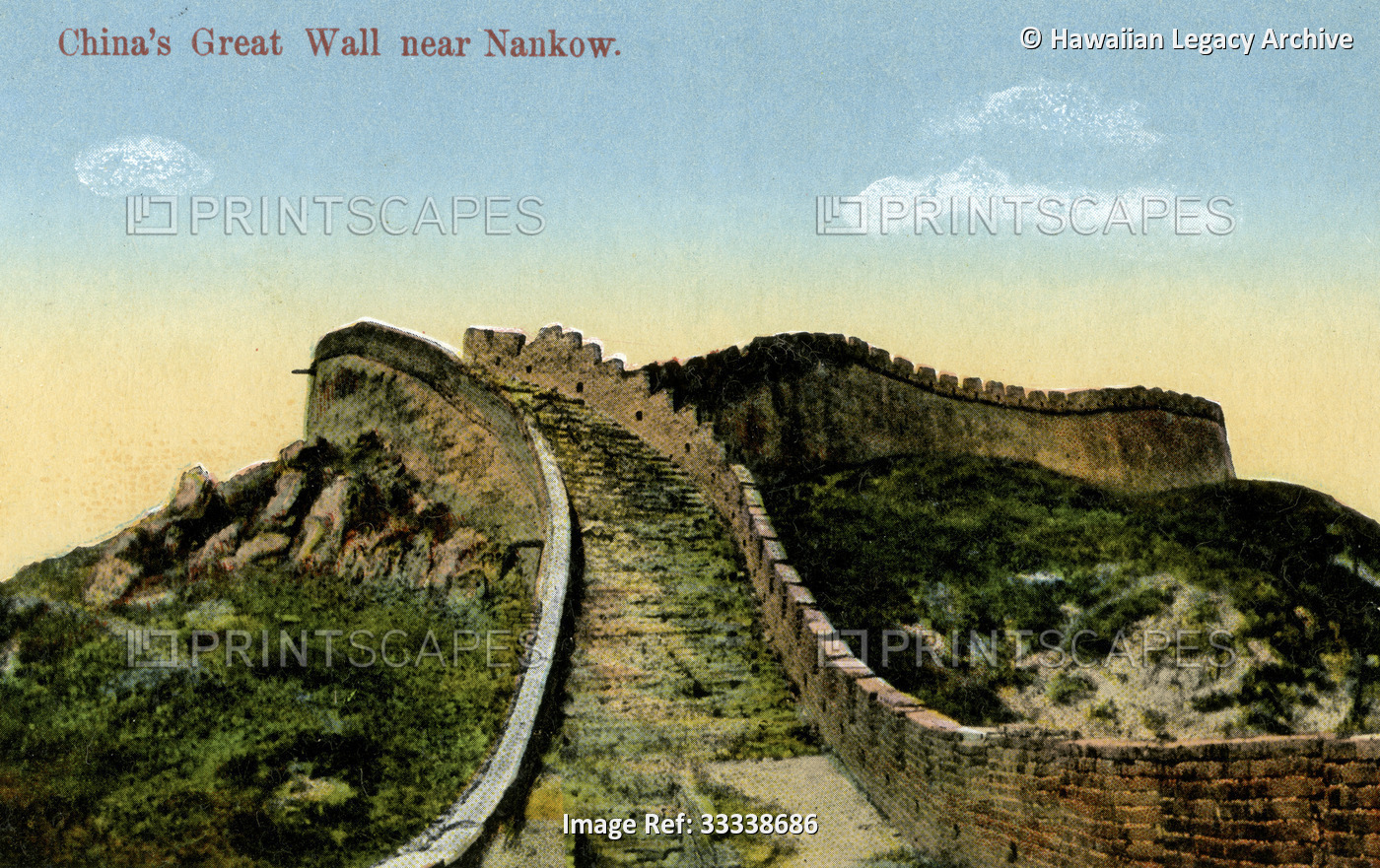 Archival colour postcard on Great Wall, Nankow, China, circa 1915; Nankow, China